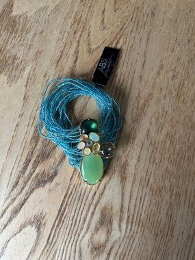 ABS Allen Schwartz Turquoise Multi-Strand Beaded Necklace with Green Gem Cluster